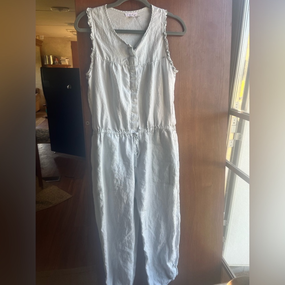Light Blue Sleeveless 100% linen Jumpsuit